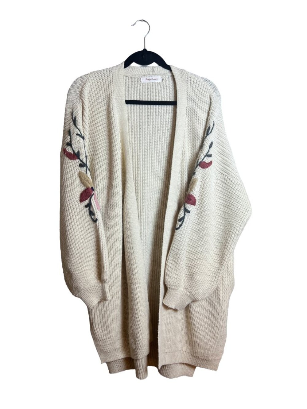 Simply Couture Embroidered Floral Cardigan Cream Boho Medium